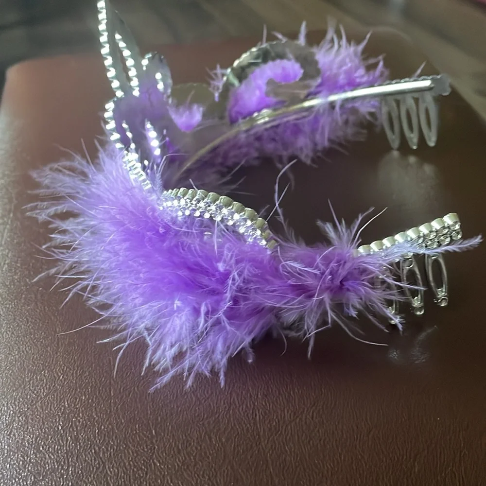 Princess Tiara Silver with purple feathers - One Size Fits Most Child